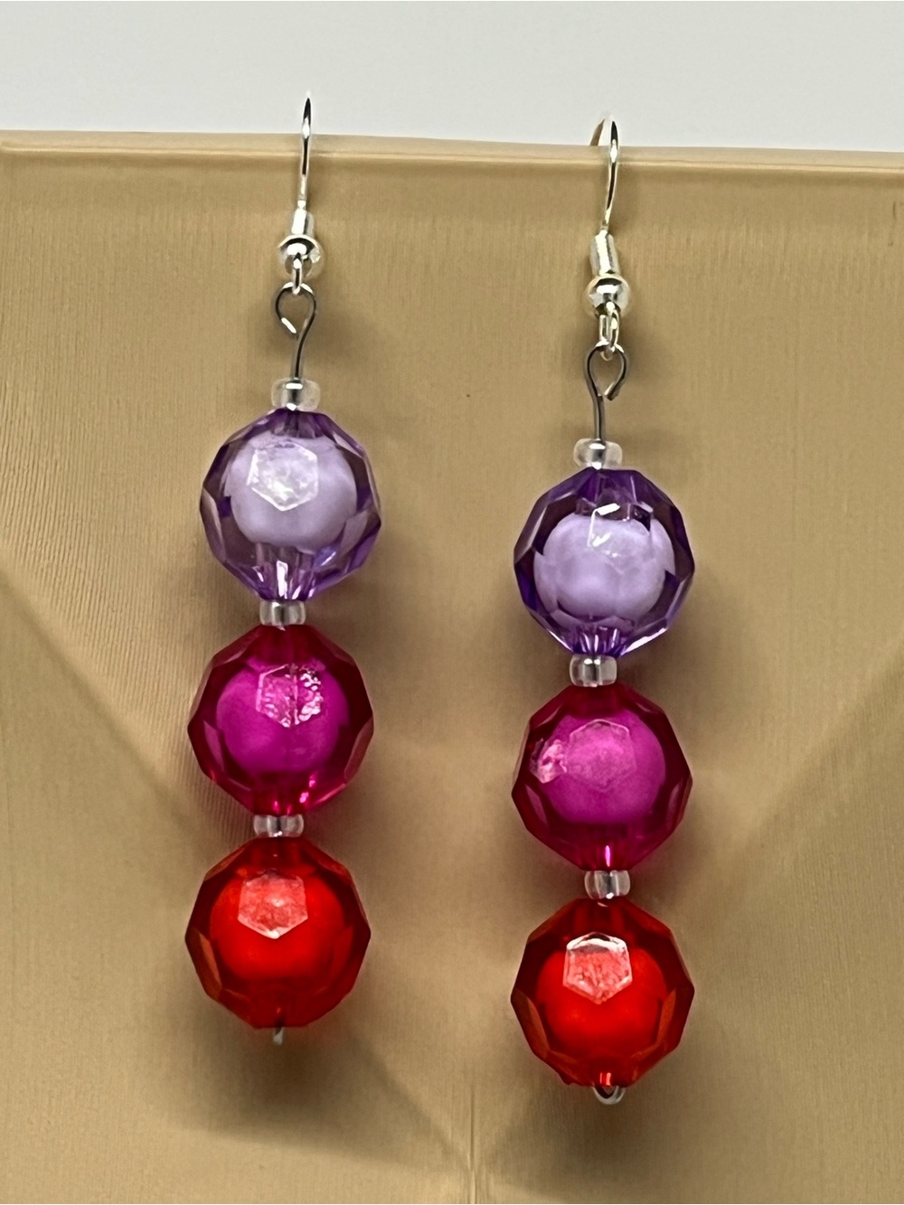 "Berry Blitz" Hand Crafted Purple Pink Red Faceted Bead Drop Earrings